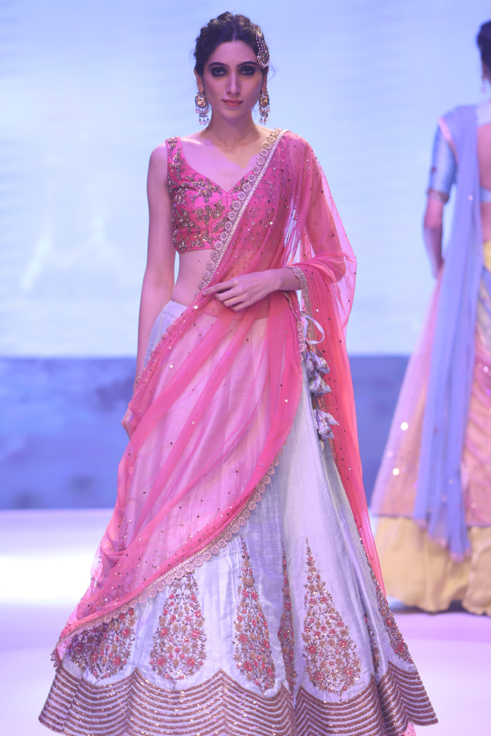 Mint and pink embroidered lehenga set by Joy Mitra | Carmaonline shop