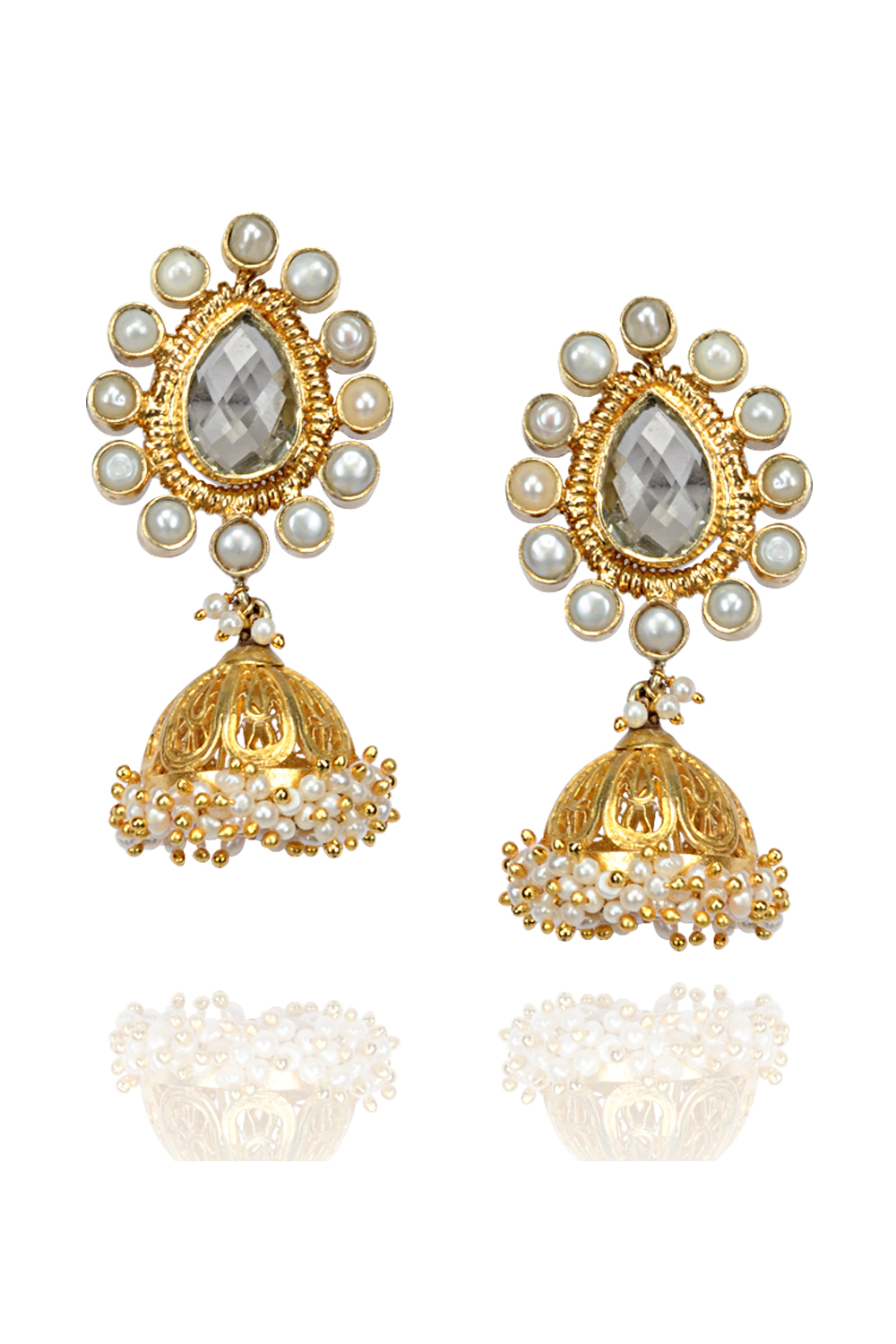 Gold Plated Pearl Jhumki Earrings